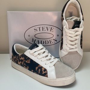 Steve Madden Philip Leopard Star Sneakers Tennis Shoes Size 8